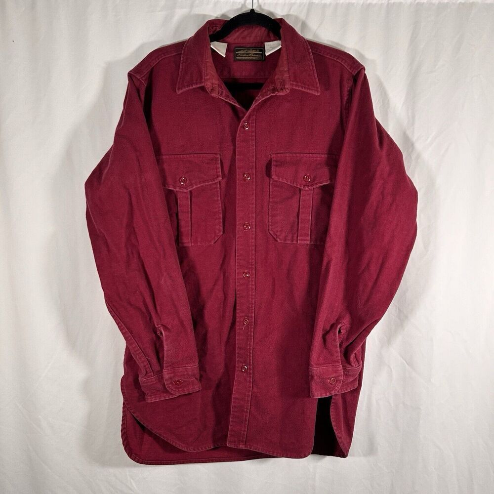 Vintage Eddie Bauer Flannel Shirt Men's Large Red Button Up Long Sleeve Cotton